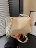 Elegante bolsa quadrada pequena de trama para mulheres, nova bolsa de ombro/transversal vintage verão 2026, bolsa simples casual tipo travesseiro