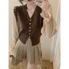 Nuevo Top de Punto de Manga Abullonada con Volantes y Cuello en V para Otoño, Dulce Estilo Chica Picante, Cardigan Sexy de Moda con Costuras, Manga Larga
