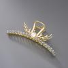 Presilha Grande Dourada com Chifre, Strass e Pérolas, Disco Elegante para Parte de Trás da Cabeça, Topo de Cabelo, Presilha Tubarão da Moda, Acessório de Cabeça para Mulheres
