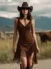 Nuevo Vestido de Mujer de Comercio Exterior Europeo y Americano, Vestido Sexy de Tirantes con Escote en V Profundo y Borlas, Vestido Ajustado para Wish y Amazon
