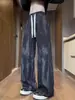 Pantalones casuales de pierna ancha tie-dye fluidos para hombre, elegantes y versátiles, de moda para ir al trabajo, pantalones holgados de pierna recta con cordón