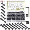 Juego de Tornillos para Muebles, Cuna, Hexagonal Negro Biselado de Acero al Carbono con Tuerca de Contrachapado, 84-120-140 Piezas