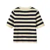 Moda Femenina de Punto Cardigan de Manga Corta Rayas Cuello Redondo Nuevo Primavera 2026 AliExpress Transfronterizo 2142112