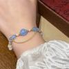 Pulsera Guofeng con cuentas de piedra natural, pulsera fresca con doble borla, pulsera de lujo ligera y de alta gama.