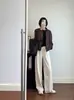 Pantalones Deportivos Casuales Versátiles de Pierna Ancha Corte Recto de Lana de Oveja con Cintura Alta y Cordón Otoño/Invierno 2026