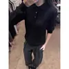 Suéter de tricô com gola polo e trança estilo retrô americano para mulheres, conjunto outono e inverno estilo old money, tricô cleanfit com gola henley