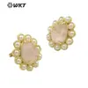 Pendientes de botón diarios para niñas MPE124 diseño retro clásico con piedras preciosas de colores y adornos de perlas artificiales en forma de gota