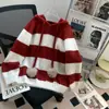 Tricô Pulôver com Capuz Listrado para Mulheres, Novo Estilo Outono e Inverno, Engrossado, Solto, Estilo Preguiçoso, Top de Tricô Macio e Sedoso Redutor de Idade