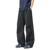 Calças Cargo Plissadas Estilo Americano para Paraquedistas Masculinos, Marca da Moda Primavera, Cor Sólida Casual Soltas com Cordão Wide-Leg Comprimento Total para Adolescentes