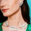 Amazon Novo Produto Conjunto de Colar e Brincos Folha Cheia de Diamantes Moda Europeia e Americana Corrente de Clavícula com Strass para Noiva
