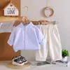 Conjunto de Camisa de Gasa de Algodón para Bebés Niños y Niñas, Top Rayado de Algodón para Primavera y Otoño, Conjunto Casual de Dos Piezas para Bebés