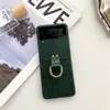 Adecuado para Samsung Zflip 50% de descuento Pantalla Apilada Funda para Teléfono Móvil Flip4 Anillo de Lujo Cuero Antideslizante Zflip3 Estuche Duro 7