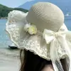 Chapéu de palha de praia chapéu de verão para a beira-mar chapéu de verão aba proteção solar guarda-sol chapéu de sol vestido de férias chapéu para viagem à beira-mar