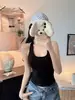 Conjunto de dos piezas de sexy camisola de color liso con cuello halter y copas fijas, nuevo top versátil de verano ajustado
