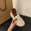 Sapatos Lazy Folk Mao Mao Slip-on Flat Roupas Femininas 2024 Novo Outono/Inverno Forrado de lã Feijão Sapatos Únicos
