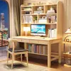 Mesa de Escritório de Luxo Leve, Mesa, Estante, Mesa Integrada, Mesa de Estudo para Quarto, Computador Madeira Maciça