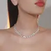 Cadena de Clavícula de Lujo de Gama Alta Europea y Americana Super Brillante Cadena de Garra con Perlas y Diamantes Completos Joyería Nupcial Accesorios para Vestido de Novia y Banquete