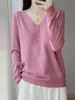 [Directo del Fabricante] Suéter de Punto Jacquard con Cuello en V para Mujer, Nuevo Estilo Otoño, Color Sólido, Versátil, Suéter Básico de Corte Holgado