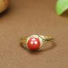 Anillo Auténtico de Arena Imperial de Alto Contenido Incrustado con Diamantes, Piedra Cruda Cinabrio para Mujer, Lujo Accesible, Año de Nacimiento, Joyería de Mano Seiko Boca Viva