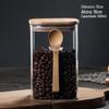 Fábrica por atacado quadrado de vidro selado tanque de armazenamento com colher de madeira caixa de tempero cozinha caixa de abastecimento de café tanque de armazenamento de grão de café