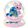 Nuevo Set de Vajilla para Fiesta de Cumpleaños de Stitch y Ángel Rosa, Incluye Servilletas, Vasos de Papel, Platos de Papel, Cuchillos, Tenedores y Cucharas para Decoración