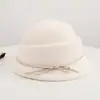 Sombrero Formal de Lana con Lazo de Cuero para Mujer, Estilo Hepburn Francés, Ala Enrollada, Elegante, Cálido, Sombrero Cubo de Moda, Otoño Invierno