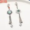 Colgante de abanico Ruyi de Plata de Ley, Ágata Cinabarita de Jade, Borla, Retro, Viejo, Material para Abalorios Hecho a Mano DIY, Joyería