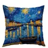 Funda de Almohada para Oficina Dormitorio, Funda de Almohada Azul Nuevo Pintura al Óleo Fuegos Artificiales en la Orilla Fogata, Amazon Tk Transfronterizo