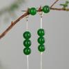 Aretes de jade Hetian para mujer, nuevos aretes verdes estilo chino antiguo hanfu, aretes largos de borla de alta calidad