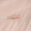 Aretes de Perla Rosa Dulces y Frescos de Aguja Plateada para Niñas, Aretes de Botón Sencillos y Delicados de Gama Alta de Nicho para Mujeres