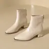 Botas de Moda de Cuero Otoño/Invierno con Cremallera Trasera y Tacón Grueso, Nuevas 2026, Escote Bajo, Punta Fina, Retro, Tacón Medio, Versátiles para Mujer