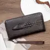Nova Bolsa de Mão Masculina, Zíper Retro Simples com Padrão de Crocodilo, Carteira Longa de Grande Capacidade, Bolsa de Celular de Couro, Porta-Moedas