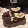 Sandálias Birkenstock Originais de Couro com Solado Grosso para Mulheres, Sapatos de Algodão Quente com Forro de Lã para Outono e Inverno, Mocassins de Lã de Cordeiro