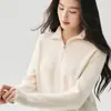 Suéter de Cachemira de Color Sólido para Mujer Invierno Nueva Llegada Solapa Media Cremallera Holgado Grueso Abrigo Suéter de Punto Casual