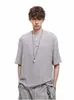 Camiseta Henley Texturizada Estilo Americano para Homens e Mulheres, Marca de Moda High Street de Verão, Camiseta Casual Solta Retro de Manga Curta