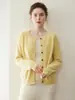 Estilo Nuevo Otoño e Invierno 100% Cachemir para Mujer Cardigan de Punto Grueso de Canalé Cuello Redondo Manga Larga Color Sólido Abrigo Suave