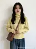 Suéter de malha soltinho de gola alta novo para outono e inverno, estilo coreano, para mulheres, pulôver liso, top moderno e versátil