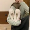 Zapatos de Felpa y Piel Color Blanco Roto para Mujer, Nuevos 2025 Otoño e Invierno Zapatos Planos Estilo Ballet con Lazo, Zapatos de Algodón Peludo