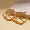 Brincos de Argola Redondos com Agulha Prateada Escovada Metálica Europeus e Americanos Banhados a Ouro 18K Real Nicho High-End Simples Elegantes