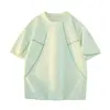 Roupa masculina de verão com design de cor contrastante e costura contrastante, camiseta de manga curta, top masculino de gola redonda soltinho, roupas casuais com bom caimento para meninos