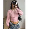 Otoño e Invierno 2026 Nuevo Top Corto Ajustado de Moda Femenino Europeo y Americano Comercio Transfronterizo Y2K Sudadera de Color Sólido con Cuello Redondo