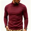 Nova camiseta térmica de outono e inverno para homens, estilo europeu e americano, cor sólida, corte justo, forrada com fleece, gola alta, manga longa, camiseta base masculina da moda