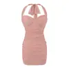 Vestido sexy de rede com gola halter estilo americano, vestido bodycon justo plissado para outono com sutiã embutido, vestido justo com alças finas