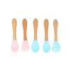 Mini cuchara de madera y silicona para bebé, niños, tenedor cuchara para sopa de arroz, cuchara de madera para suplementos alimenticios, cuchara suave, tenedor suave, se puede hacer logo