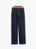 Jeans Azuis com Bordado Pesado para Mulheres! Calças de Corte Reto, Modelagem Solta, Calças de Cintura Alta de Perna Larga que Valorizam e Emagrecem 6018