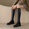 Botas de Cuero Lolita para Mujer Otoño 2026 Punta Redonda Gamuza Botas de Montar sin Cordones Zapatos para Mujer Suministro Directo