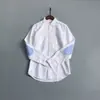 Camisa Oxford de Estilo Japonés con Hilo de 120 Hilos, Costura Doble, Bolsillo en el Pecho, Bloques de Color, Bordado en X, Camisa Versátil de Manga Larga para Hombre Otoño/Invierno