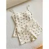 Pijama de Verano con Almohadillas en el Pecho y Tirantes para Mujer, Se Puede Usar Afuera, Dulce Conjunto de Ropa para el Hogar con Dibujos de Osito para Niñas, 2026