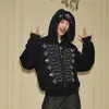 Cardigã com zíper e botões bordado estilo americano INS transfronteiriço, jaqueta com capuz personalizada, moletom da moda Harajuku para outono