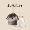 Conjunto de Verão para Meninos 2026 Nova Camisa Polo Listrada Infantil Shorts Casuais Conjunto de Duas Peças Fresco Estiloso Estilo Leve Tendência